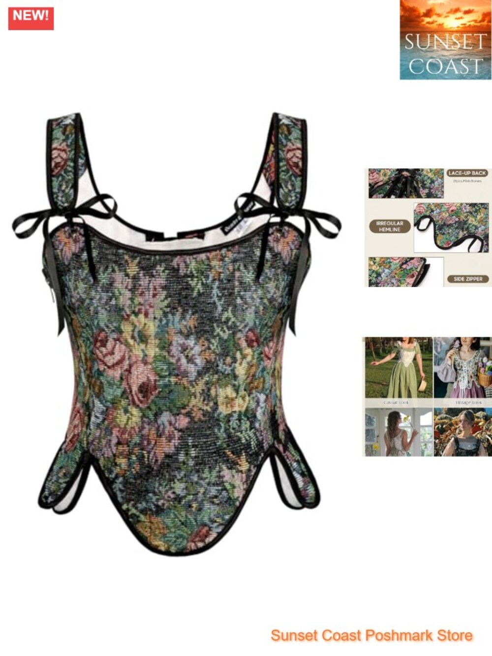 Renaissance Corset Top Womens Lace Up Bustier Floral Jacquard